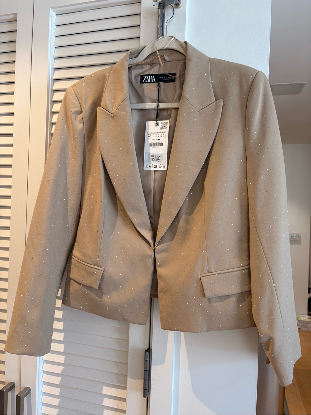 New with tag Zara Tan Blazer with Tiny Stud Accents
